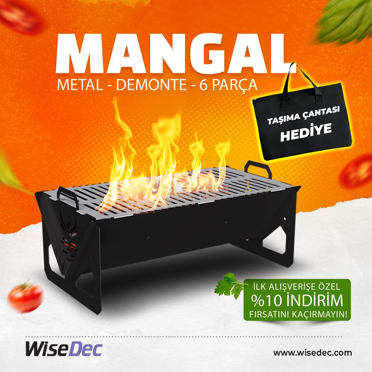 WiseDec WiseGrill V7 Taşınabilir Çantalı Metal Mangal