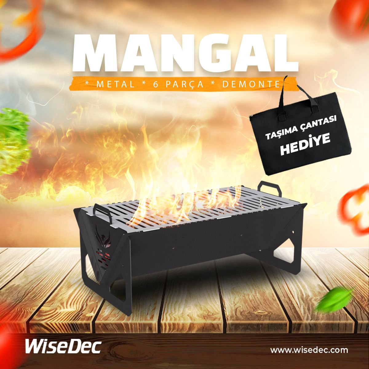 WiseDec WiseGrill V7 Taşınabilir Çantalı Metal Mangal