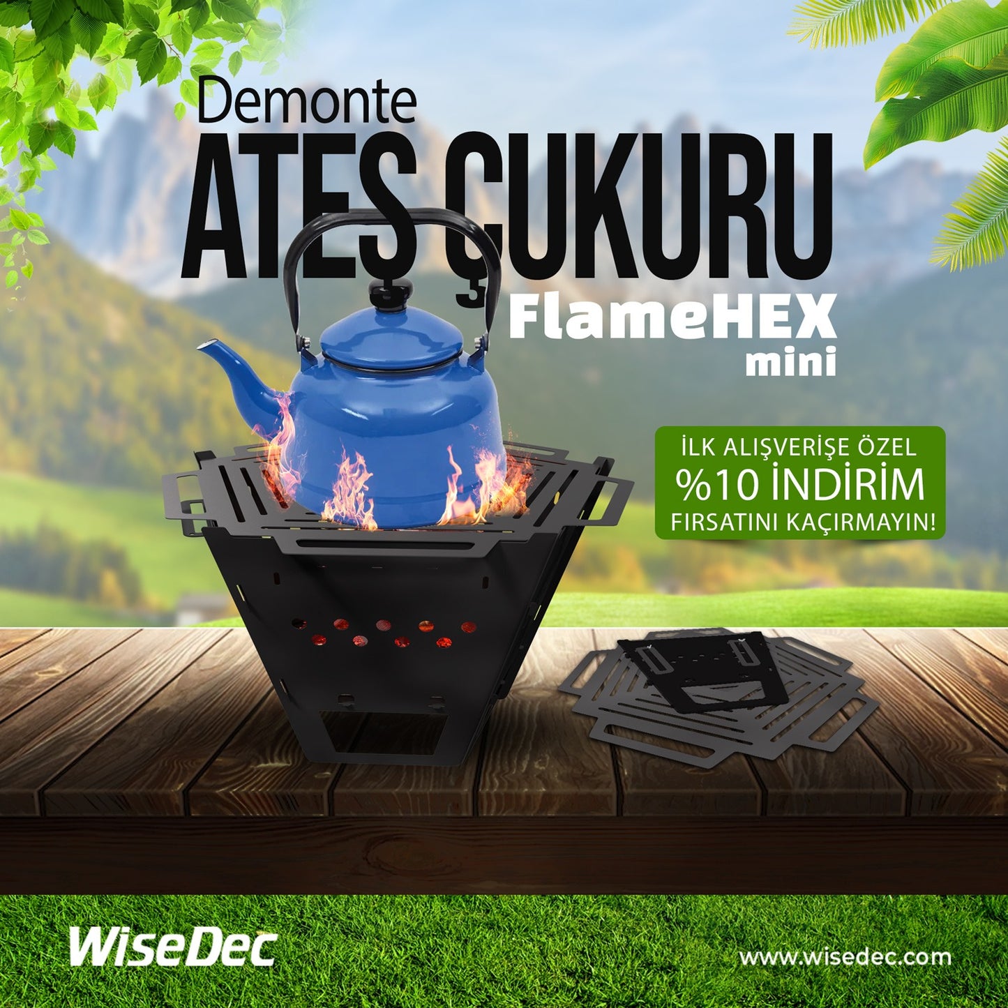 WiseDec Mini FlameHex Modern ve Şık Ateş Çukuru