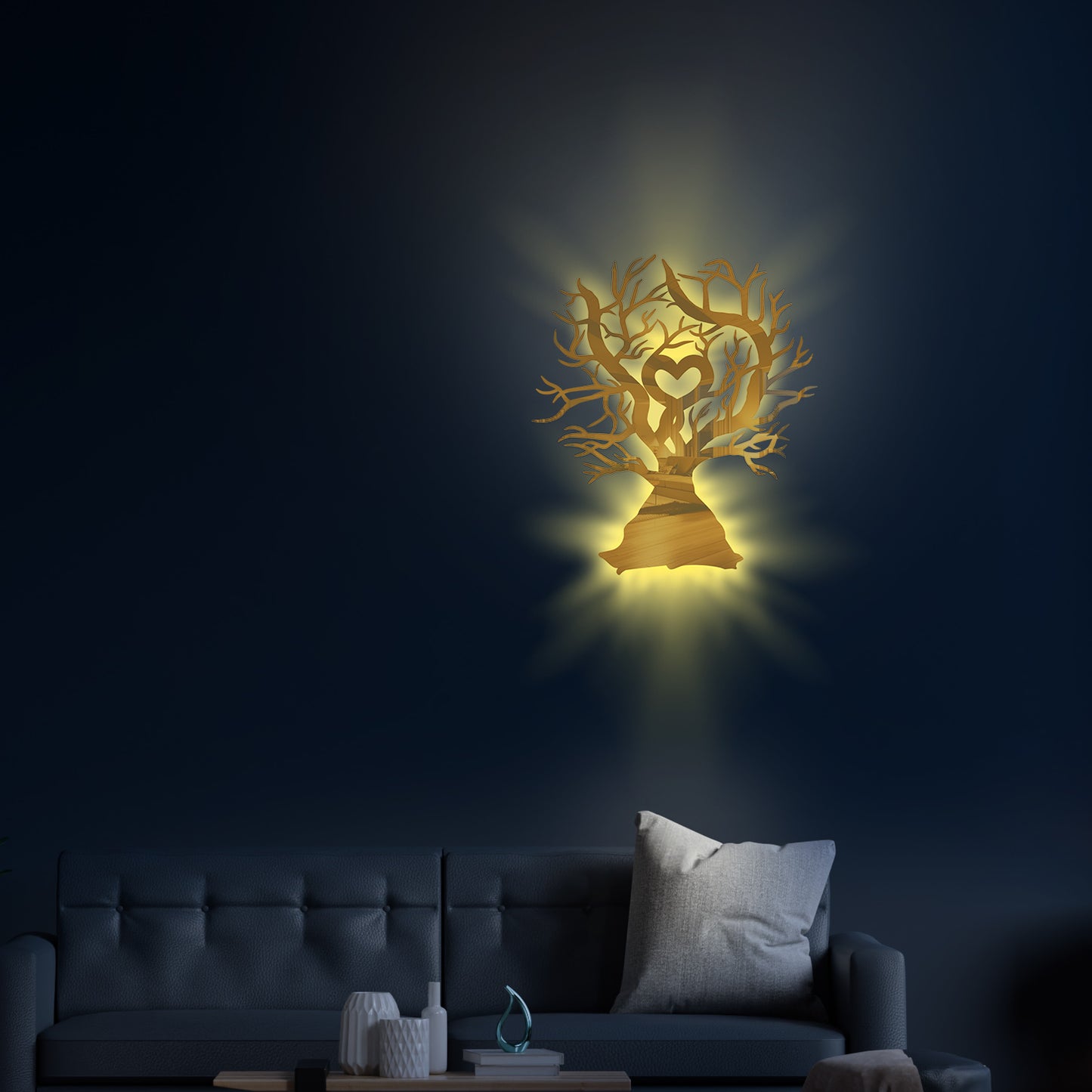 Tree of Life Stainless Yellow Mirror Wall Sconce