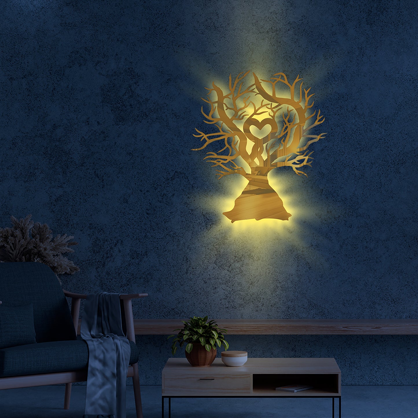 Tree of Life Stainless Yellow Mirror Wall Sconce