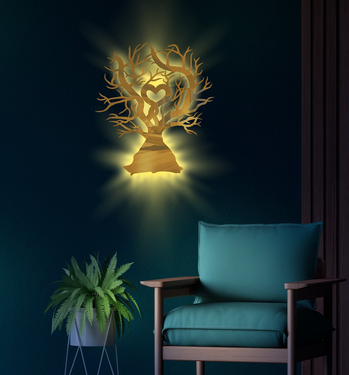 Tree of Life Stainless Yellow Mirror Wall Sconce