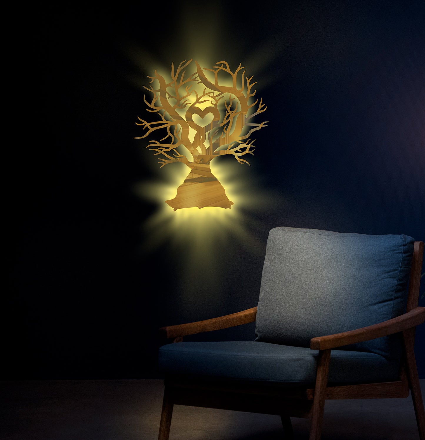 Tree of Life Stainless Yellow Mirror Wall Sconce