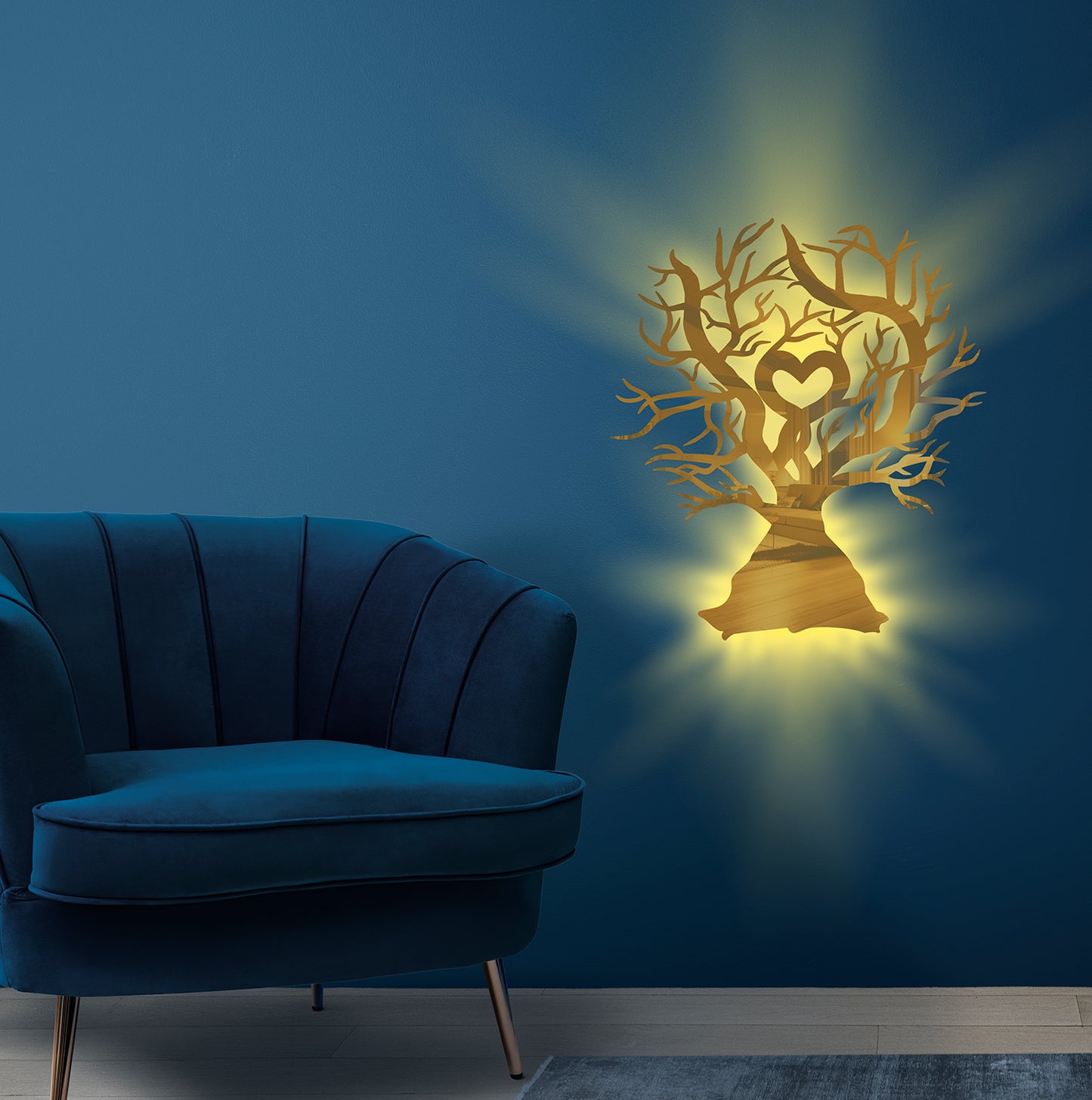 Tree of Life Stainless Yellow Mirror Wall Sconce