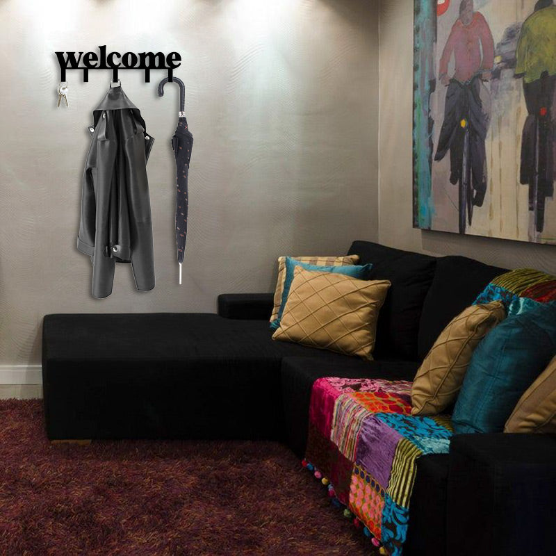 Welcome Metal Wall Hanger Coat Rack
