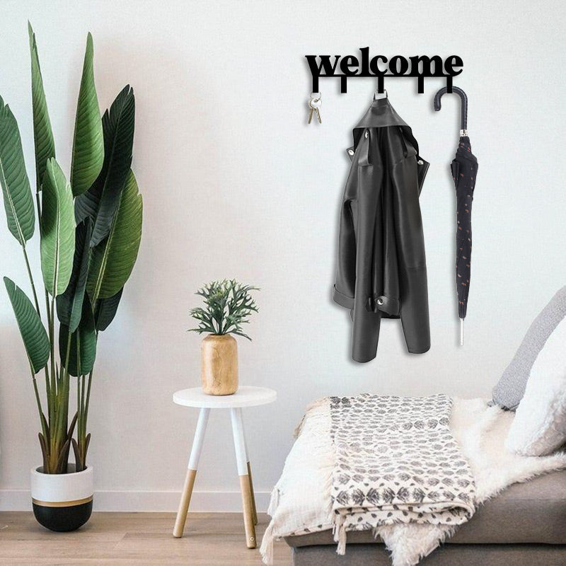 Welcome Metal Wall Hanger Coat Rack