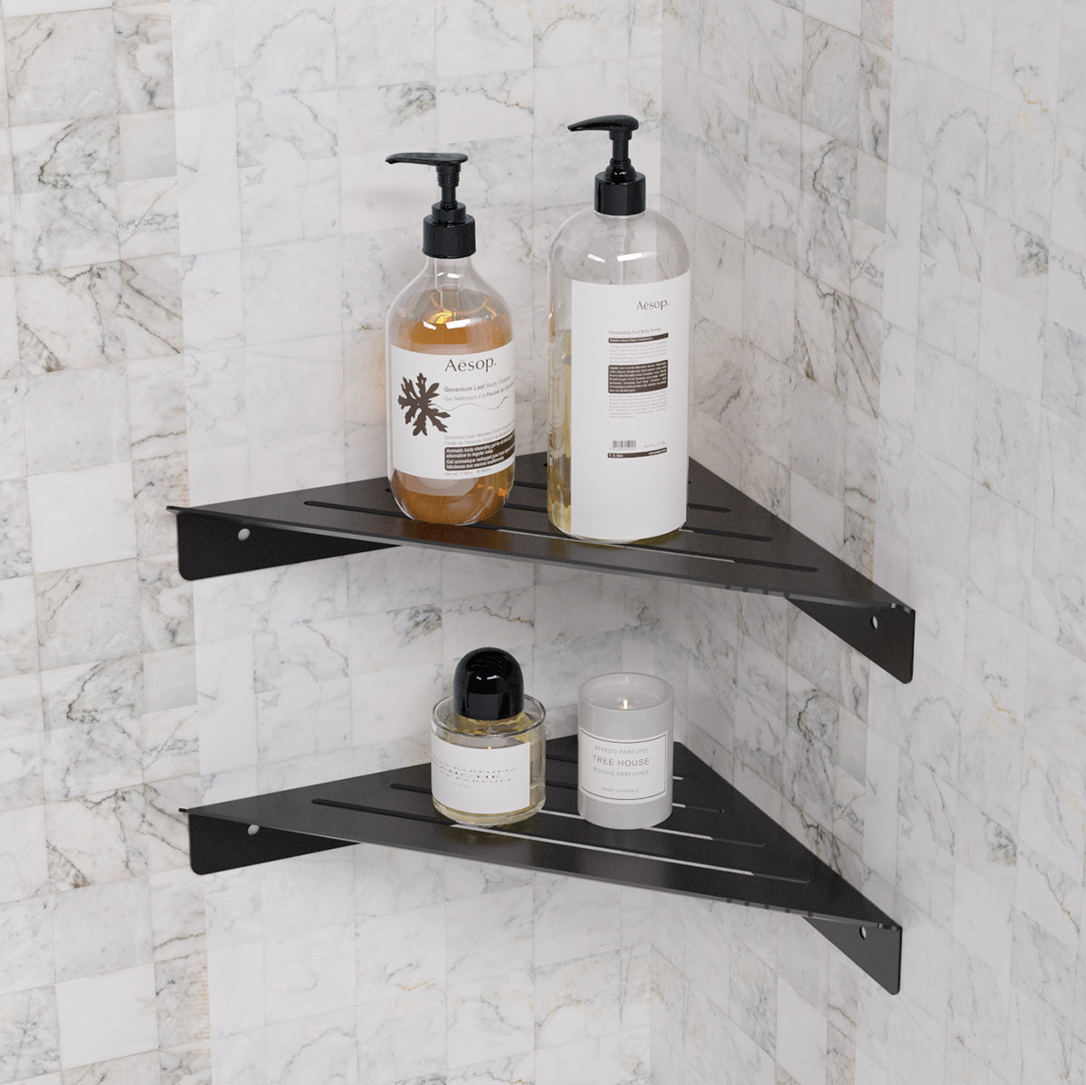 2 Piece Stainless Modern Metal Shower Rack V4