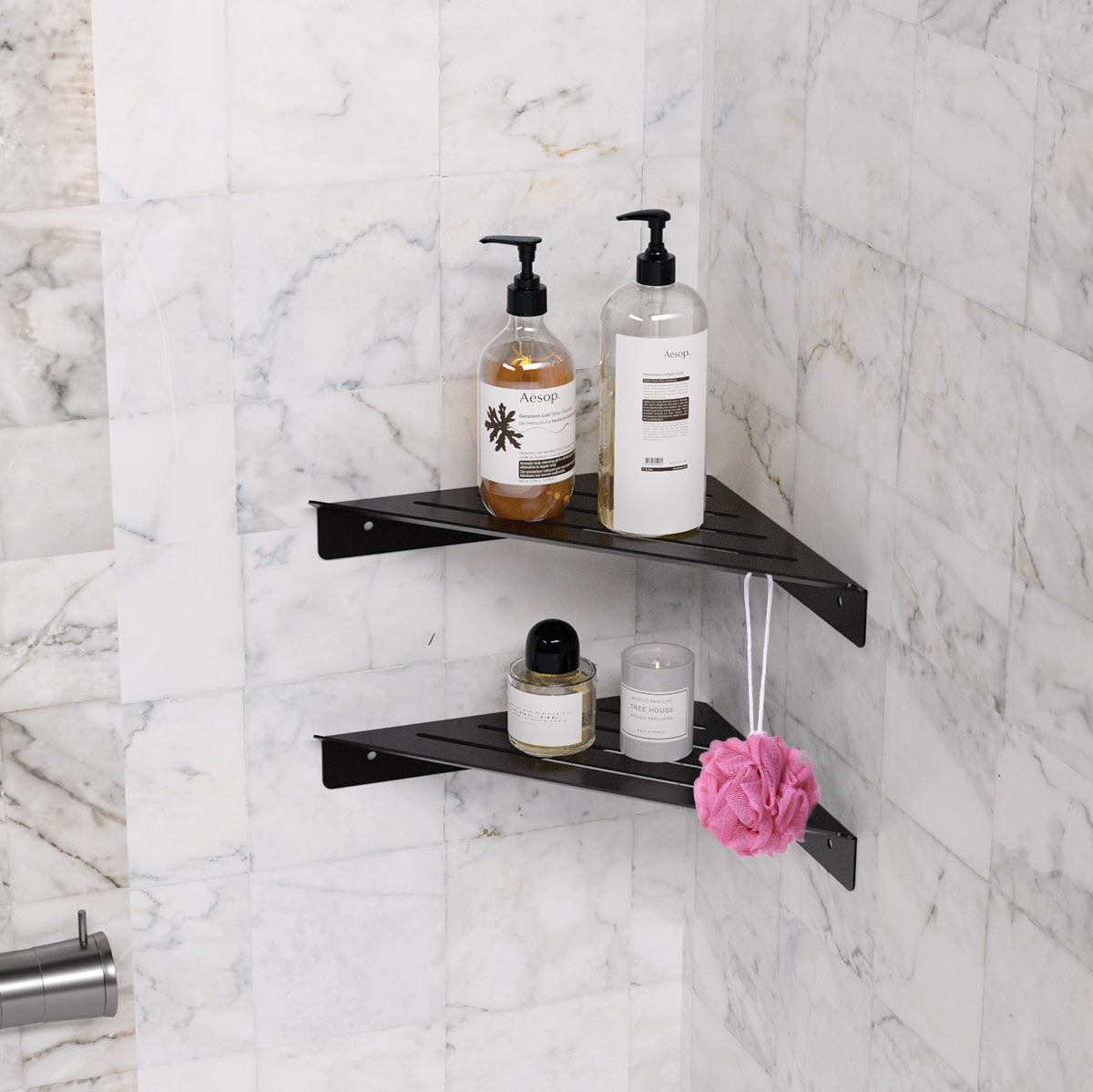 2 Piece Bathroom Corner Shelf With Stickers Black Stainless Steel