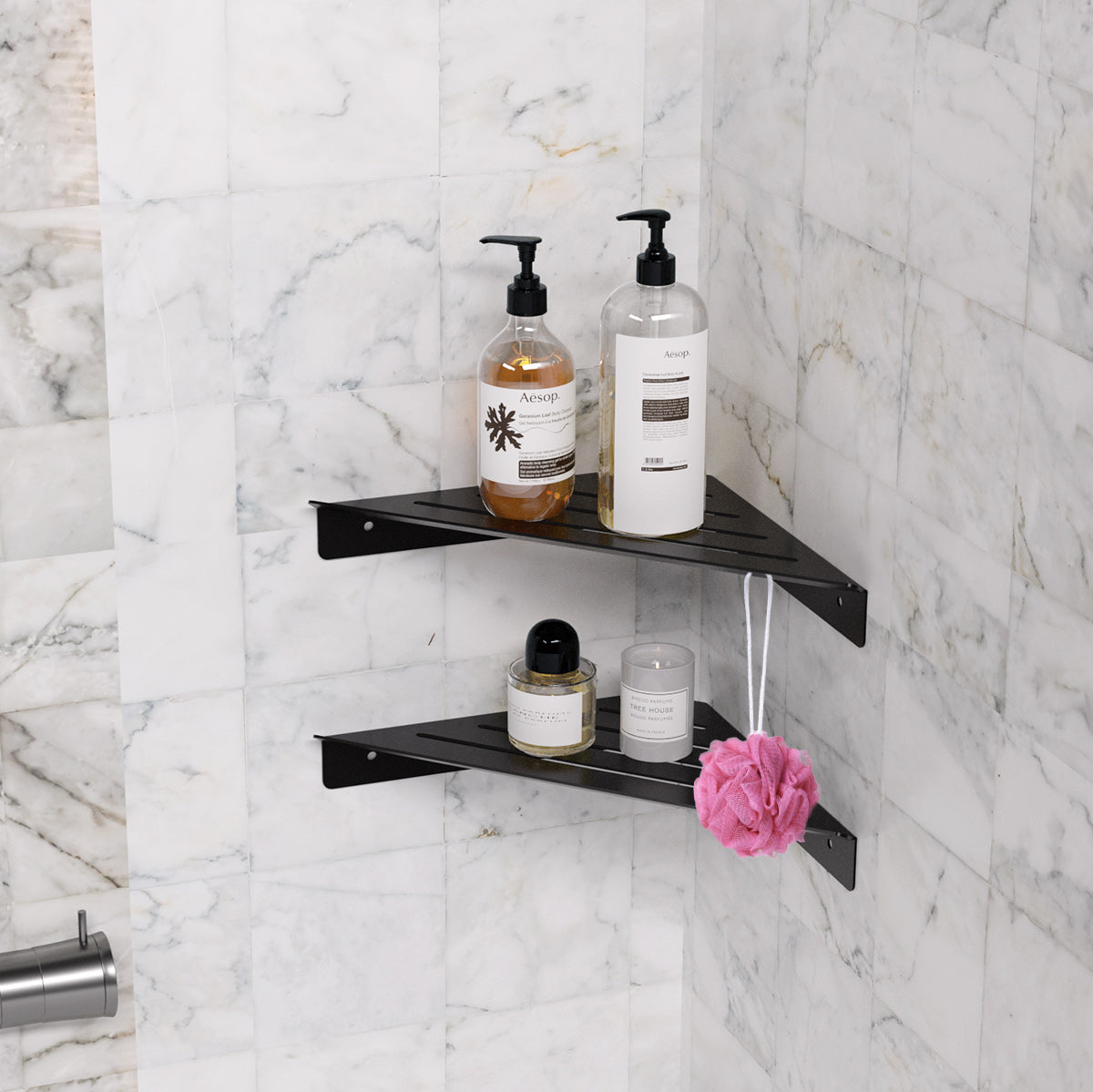 2 Piece Stainless Modern Metal Shower Rack V4