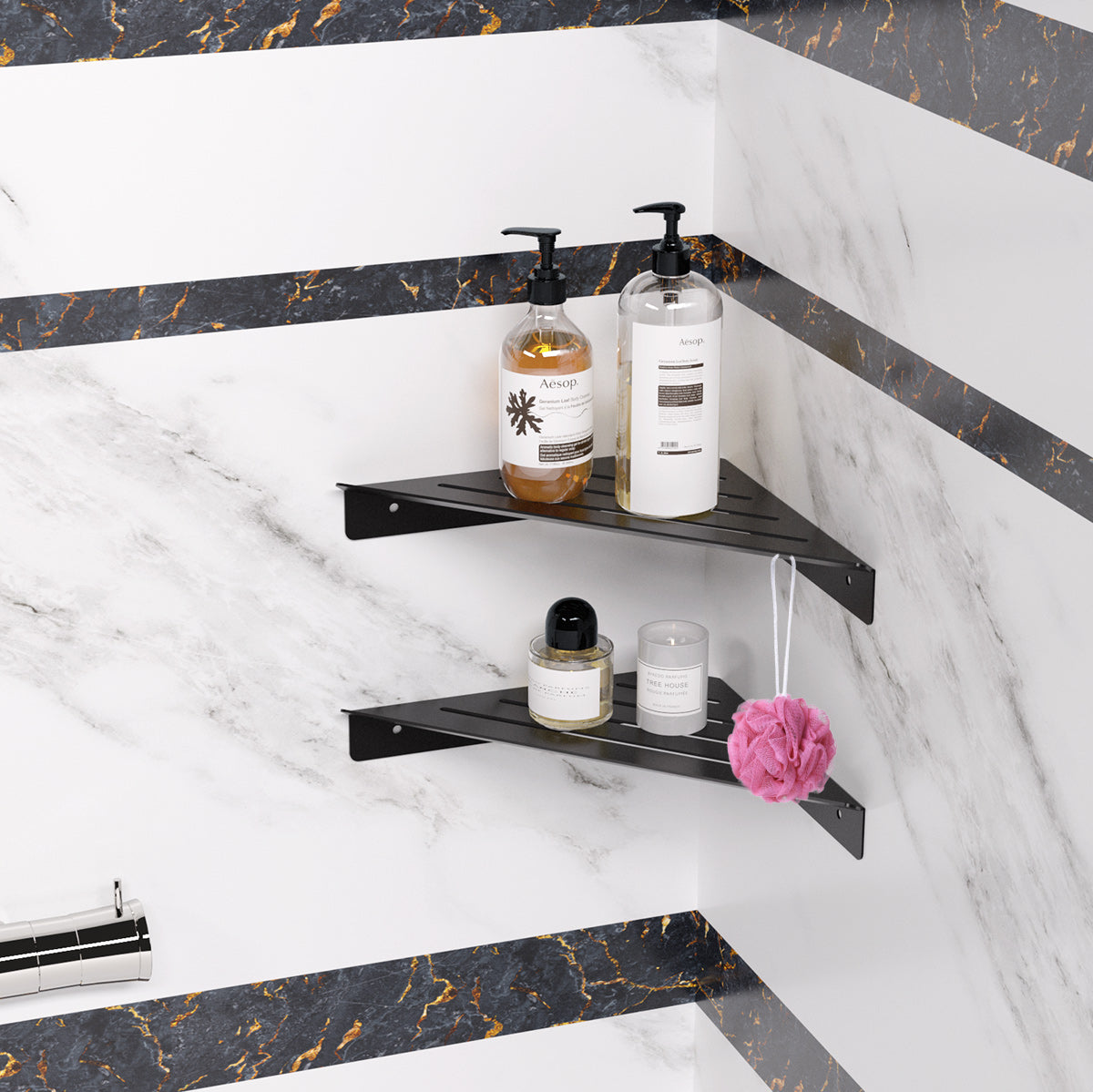 2 Piece Stainless Modern Metal Shower Rack V4