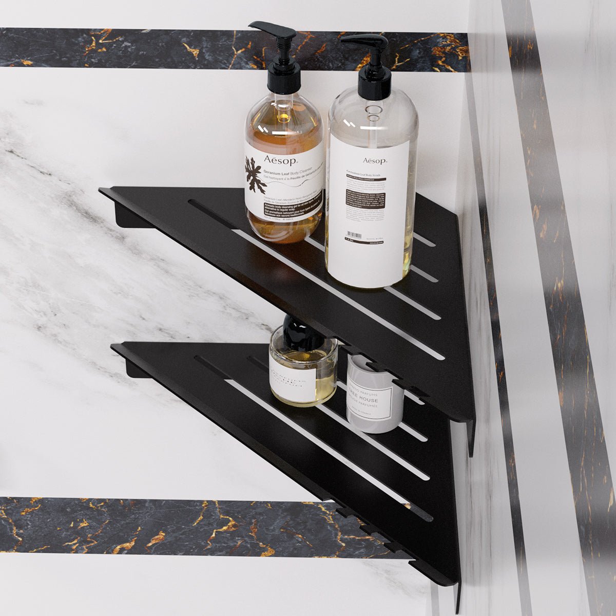 2 Piece Stainless Modern Metal Shower Rack V4