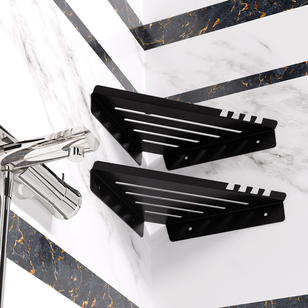 2 Piece Stainless Modern Metal Shower Rack V4