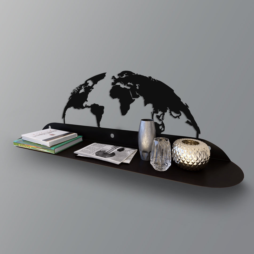 World Map Modern Metal Wall Shelf