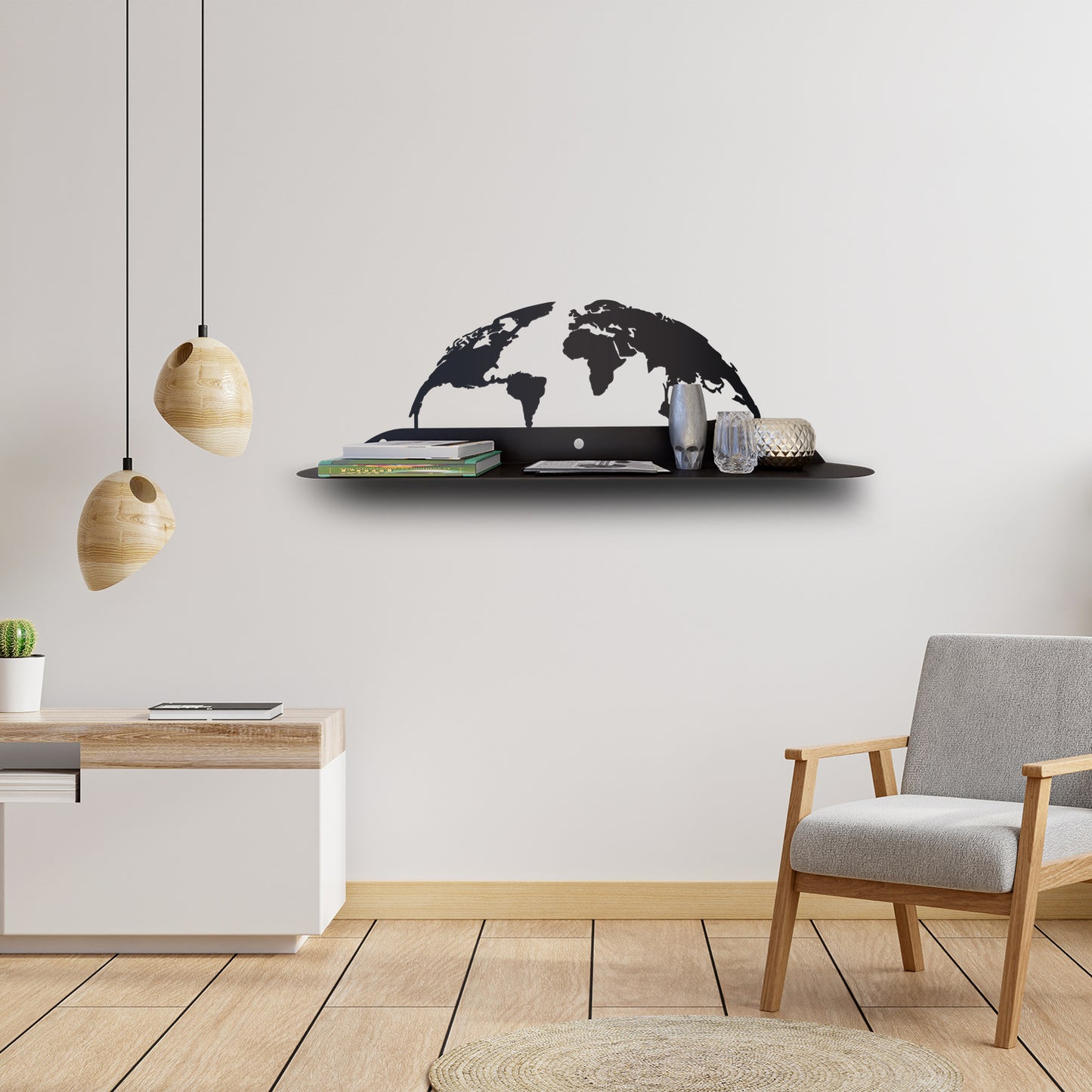 World Map Modern Metal Wall Shelf