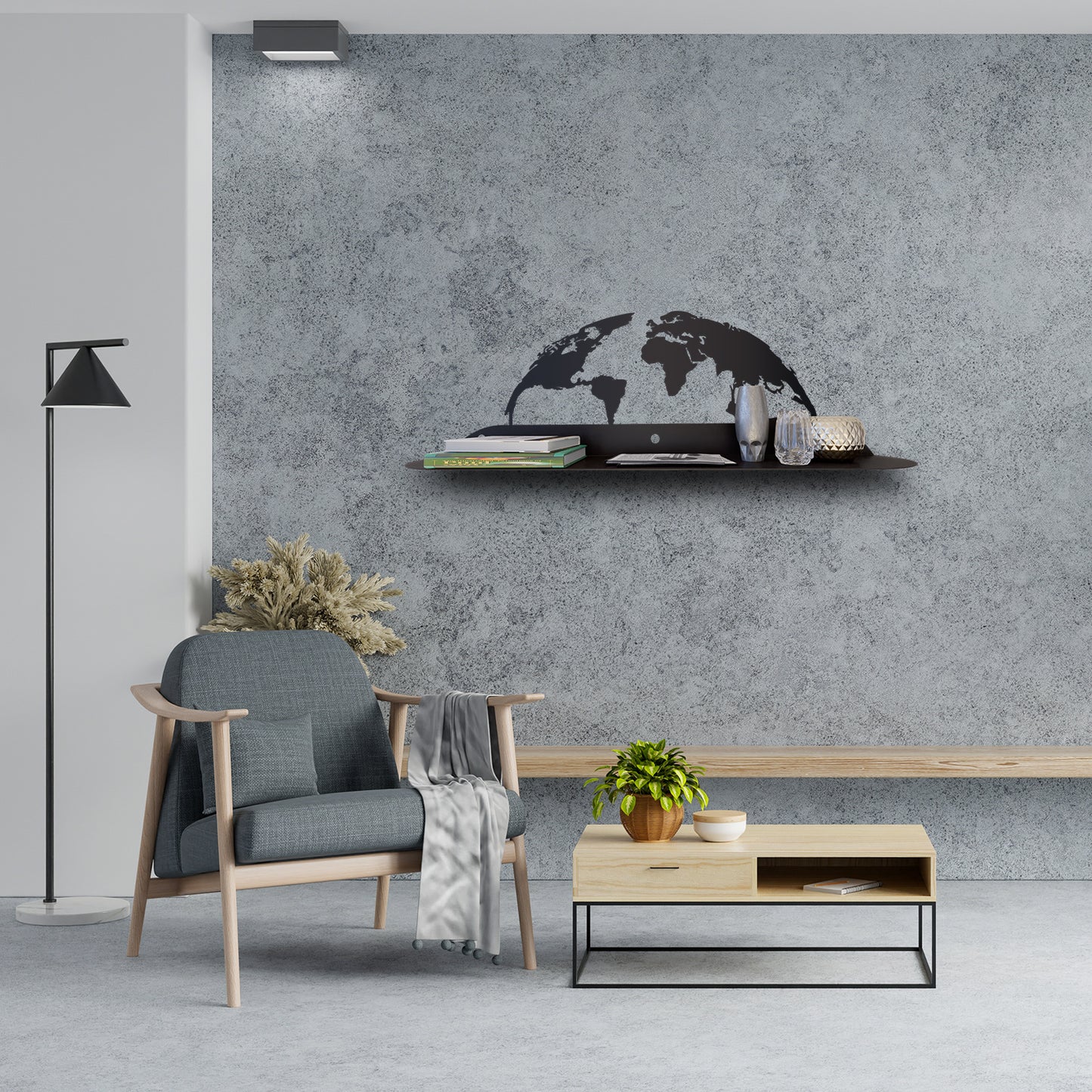World Map Modern Metal Wall Shelf