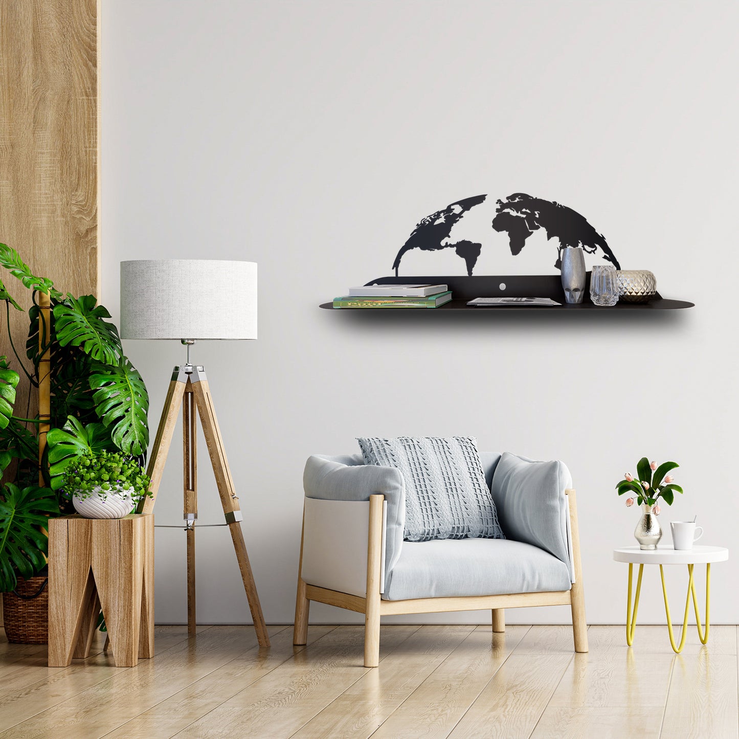 World Map Modern Metal Wall Shelf