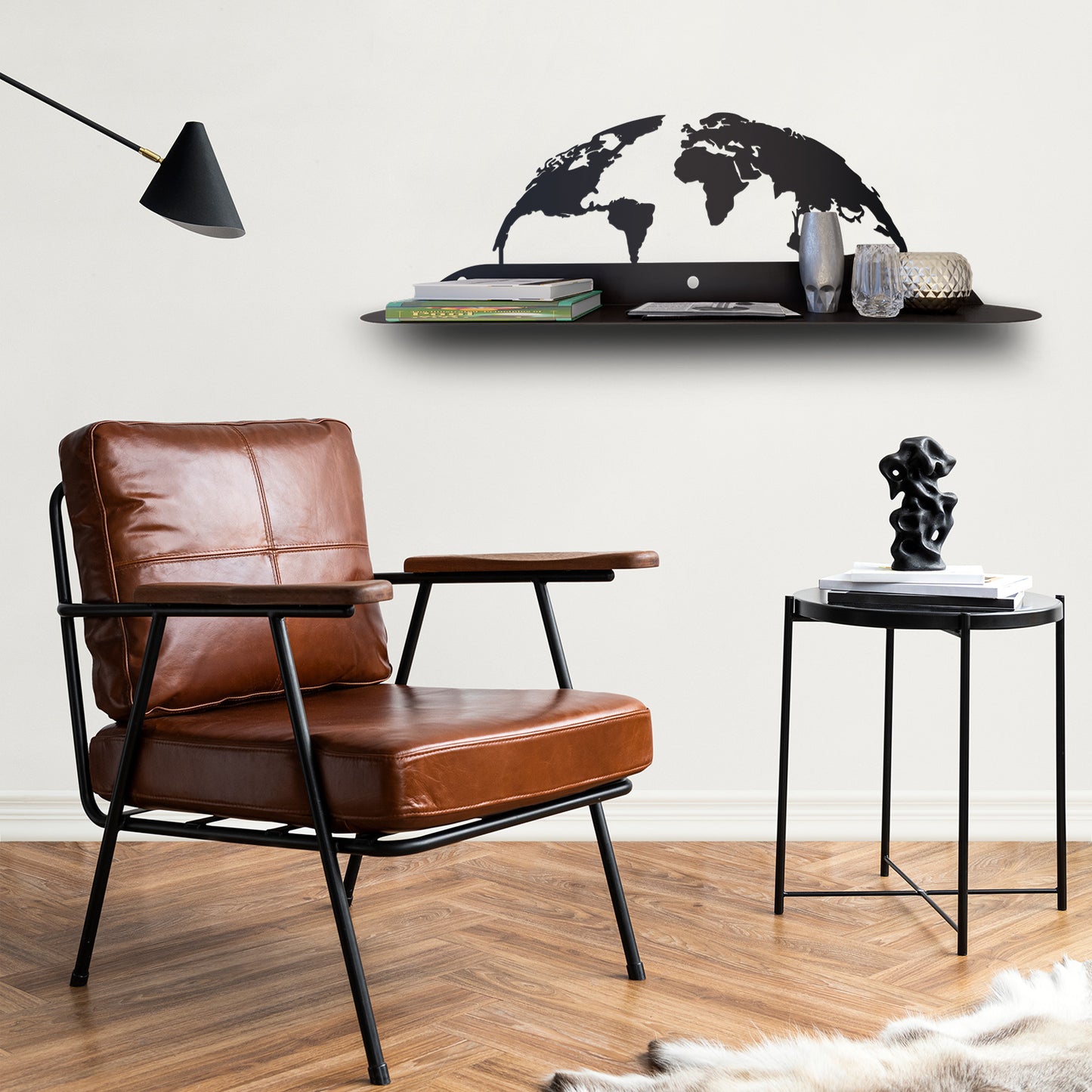 World Map Modern Metal Wall Shelf