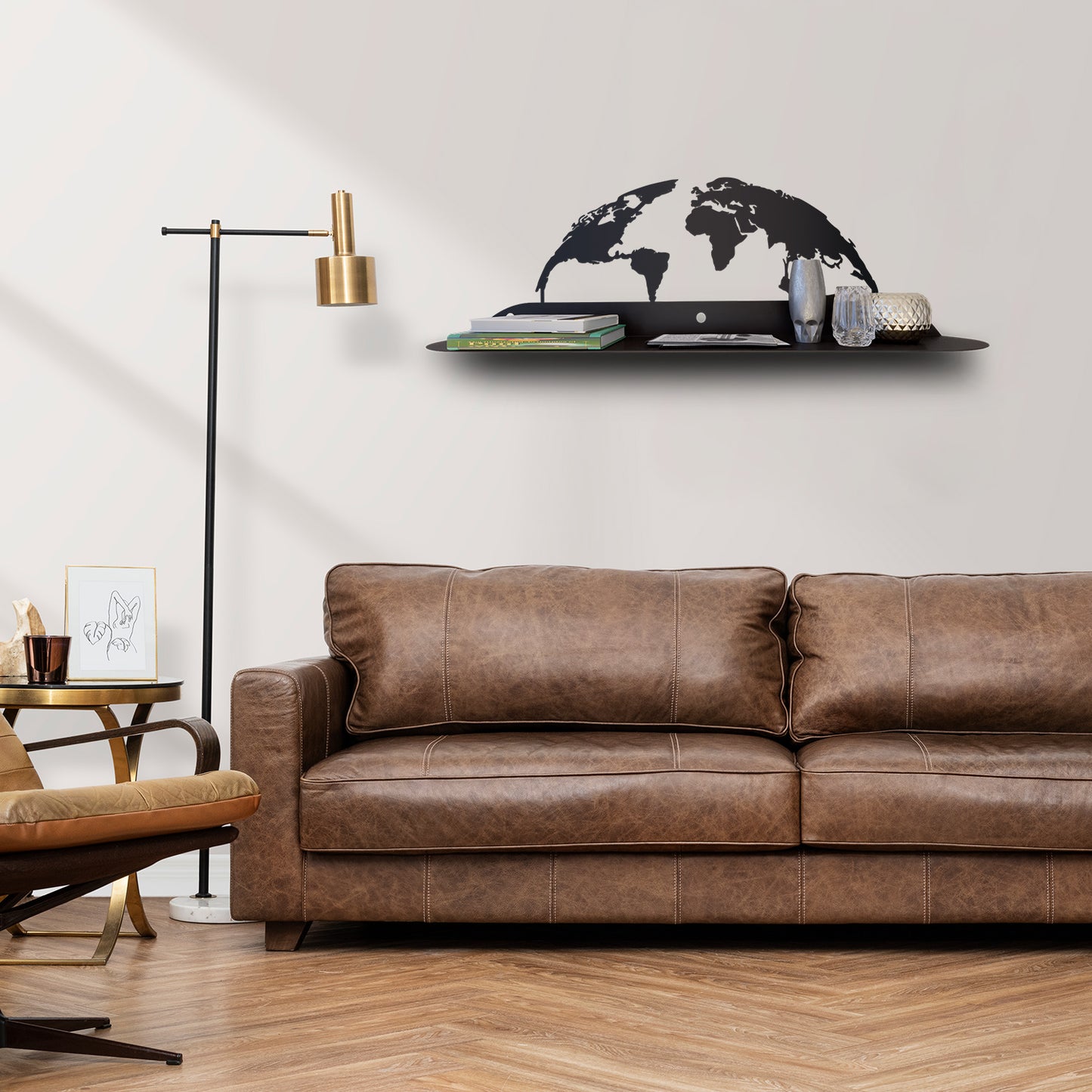 World Map Modern Metal Wall Shelf