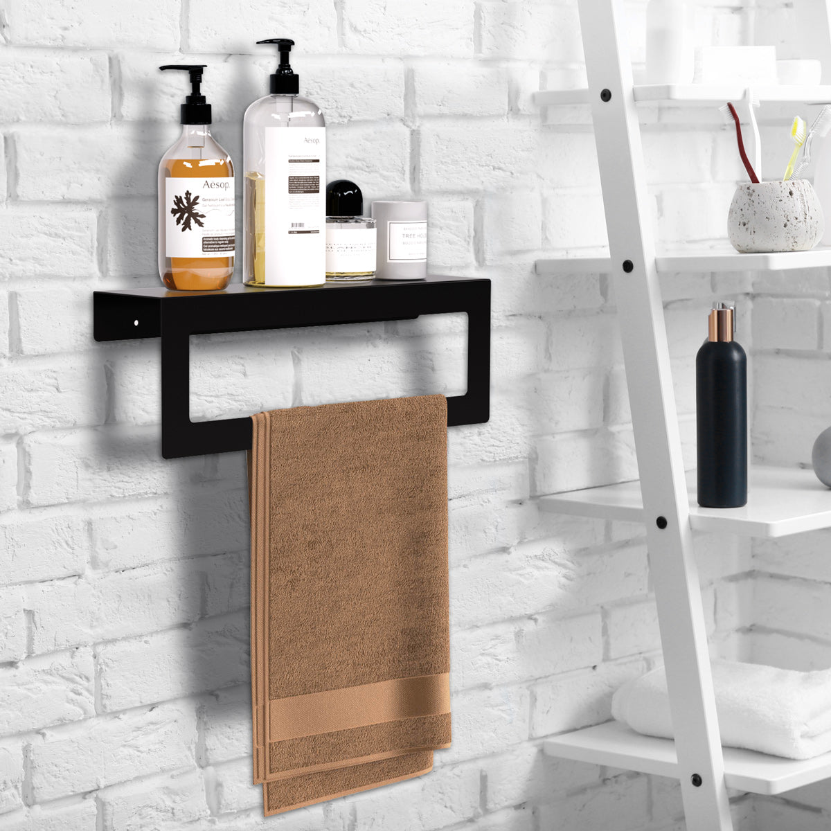 WiseDec Stainless Modern Metal Shower Rack Towel Holder