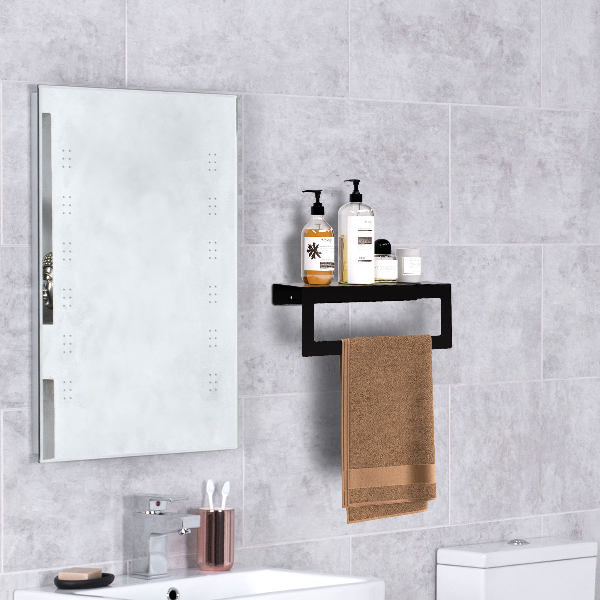 WiseDec Stainless Modern Metal Shower Rack Towel Holder