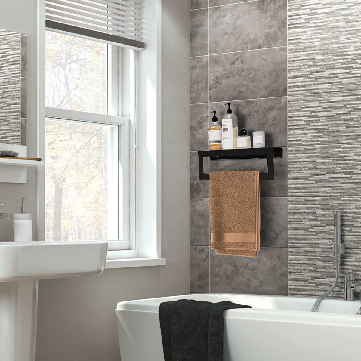WiseDec Stainless Modern Metal Shower Rack Towel Holder