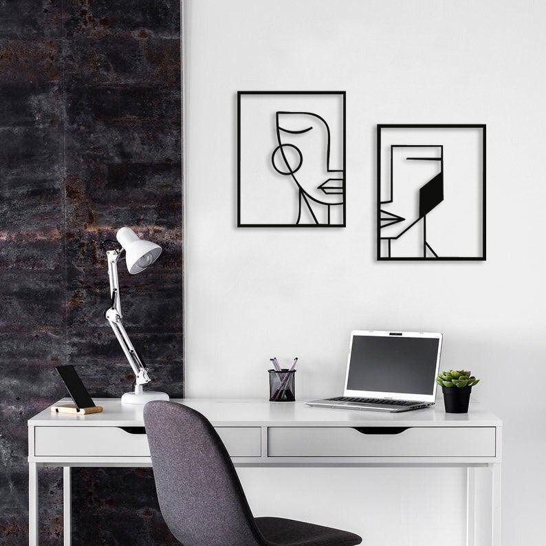 Geometrik Yüz Çizgileri Metal Tablo