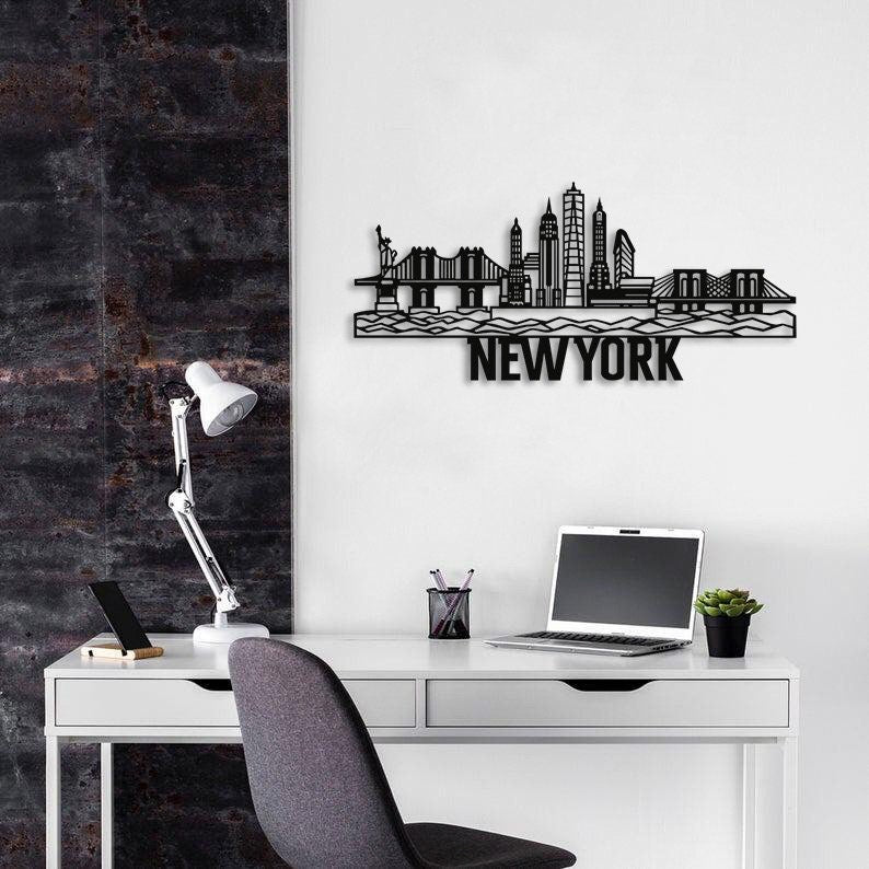 New York Şehri Metal Duvar Sanatı