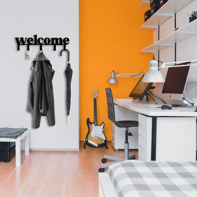 Welcome Metal Wall Hanger Coat Rack