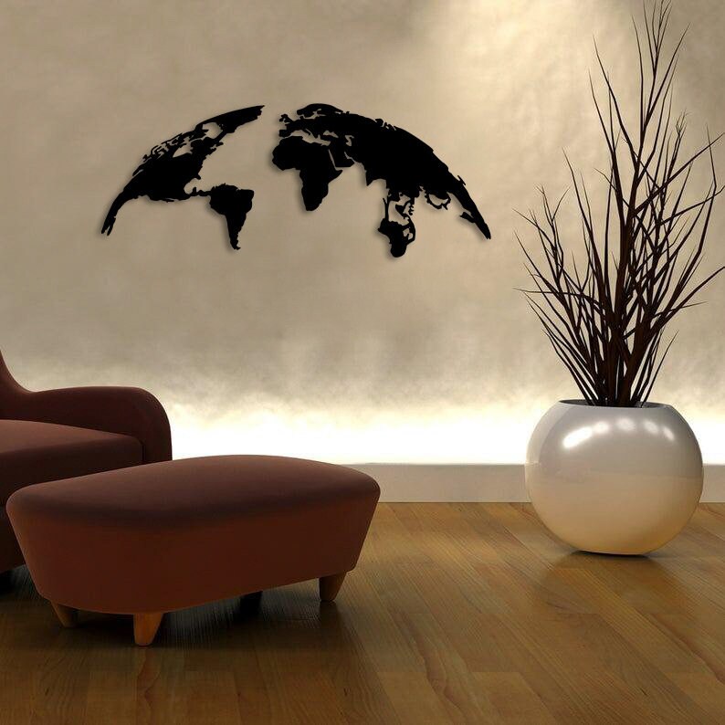 Half World Map Metal Painting