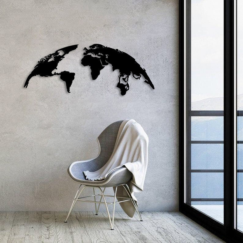 Half World Map Metal Painting