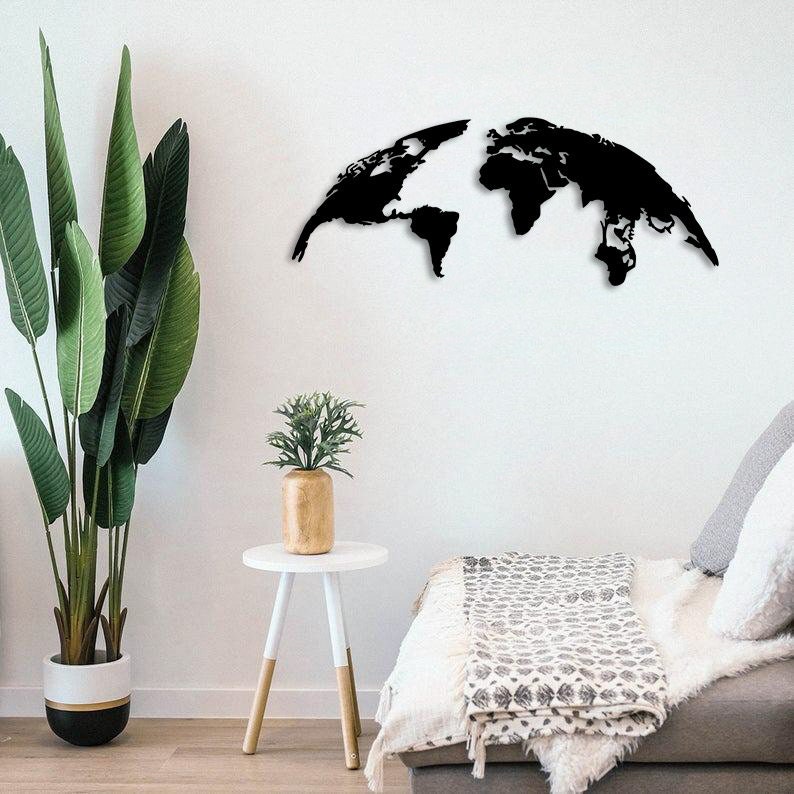 Half World Map Metal Painting