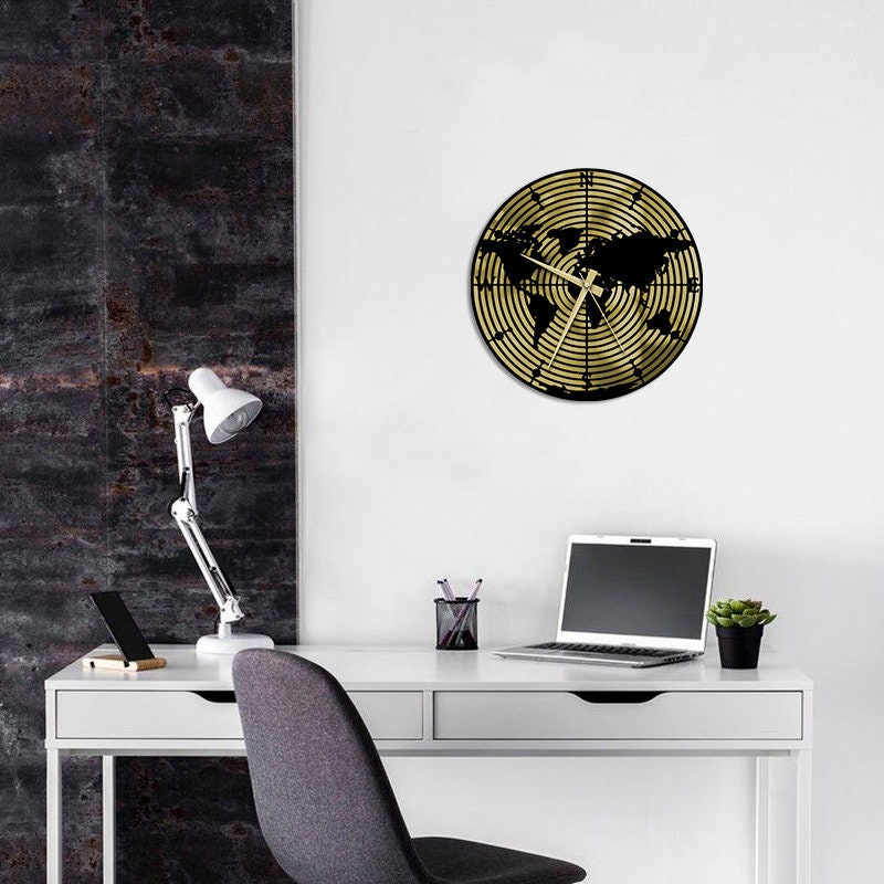 Merror World Map Metal Wall Clock