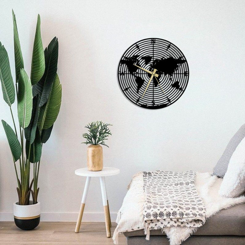 Merror World Map Metal Wall Clock