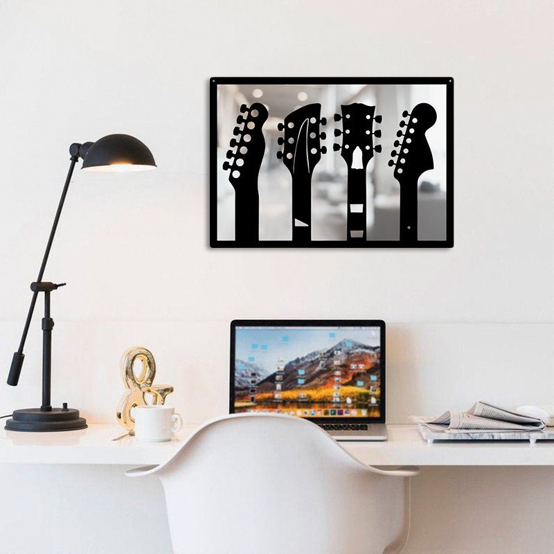 Mirrored Guitar Metal Wall Art