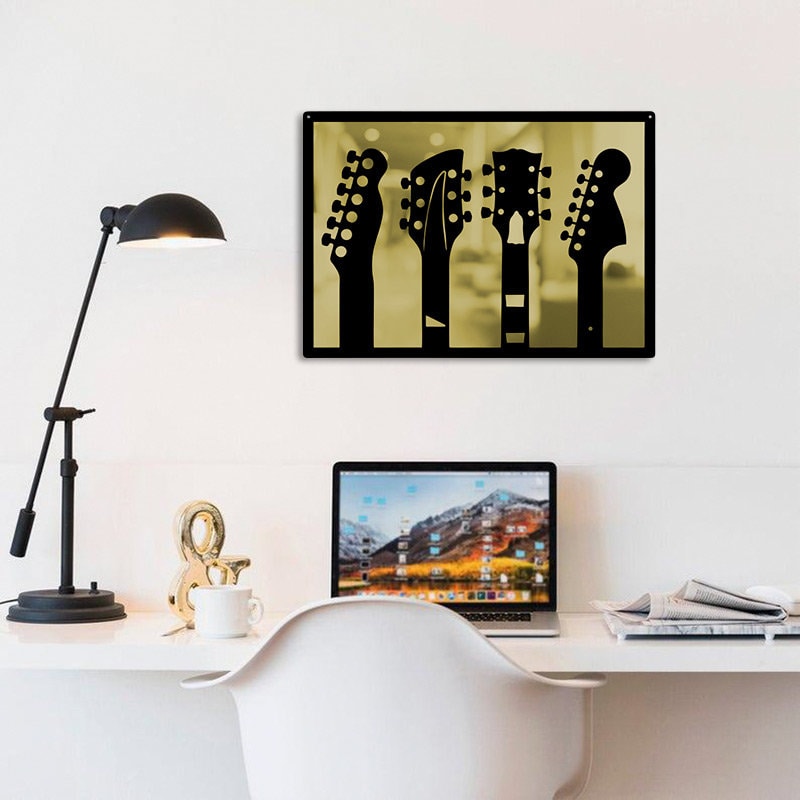 Mirrored Guitar Metal Wall Art