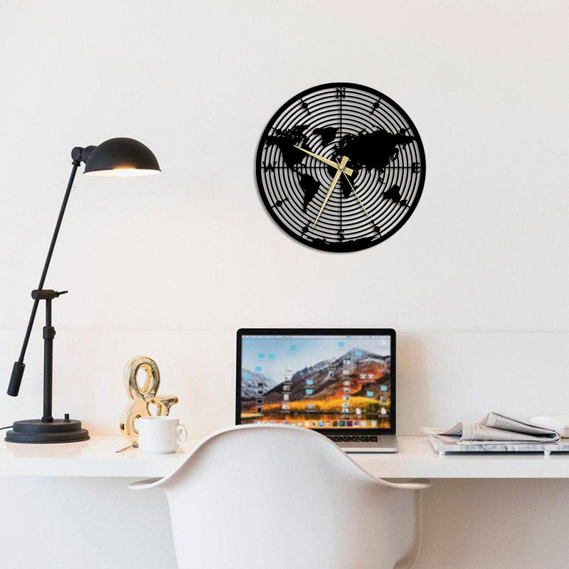 Merror World Map Metal Wall Clock