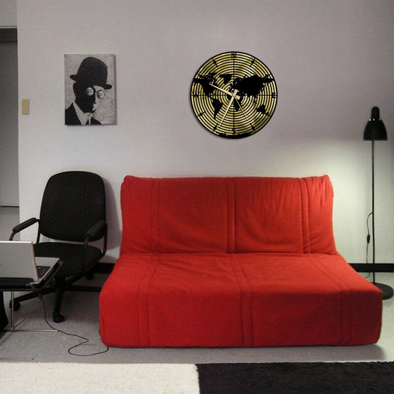 Merror World Map Metal Wall Clock