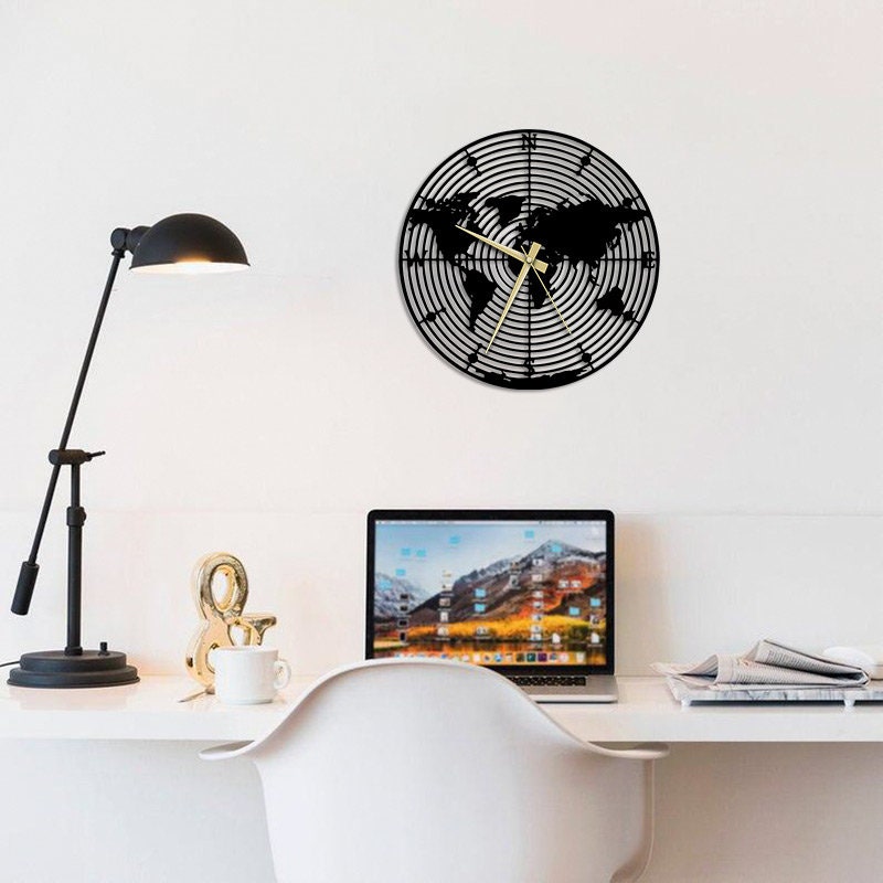 Merror World Map Metal Wall Clock