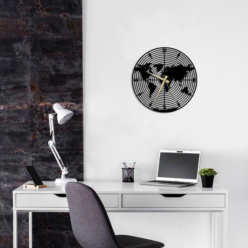 Merror World Map Metal Wall Clock