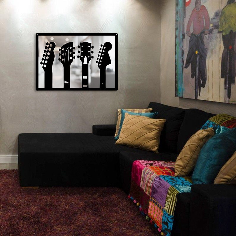 Mirrored Guitar Metal Wall Art