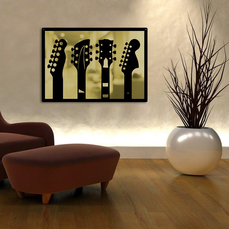 Mirrored Guitar Metal Wall Art