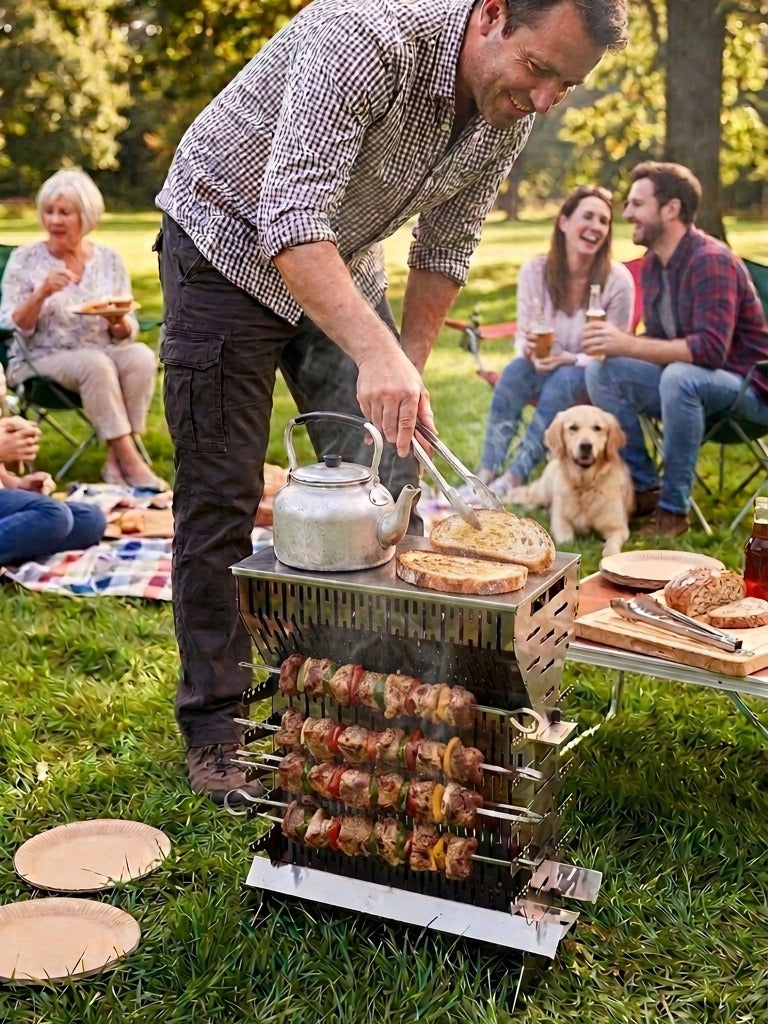 WiseDec WiseGrill V8 – Dikey Taşınabilir Paslanmaz Çelik Mangal | Kompakt & Çok Amaçlı Outdoor Grill