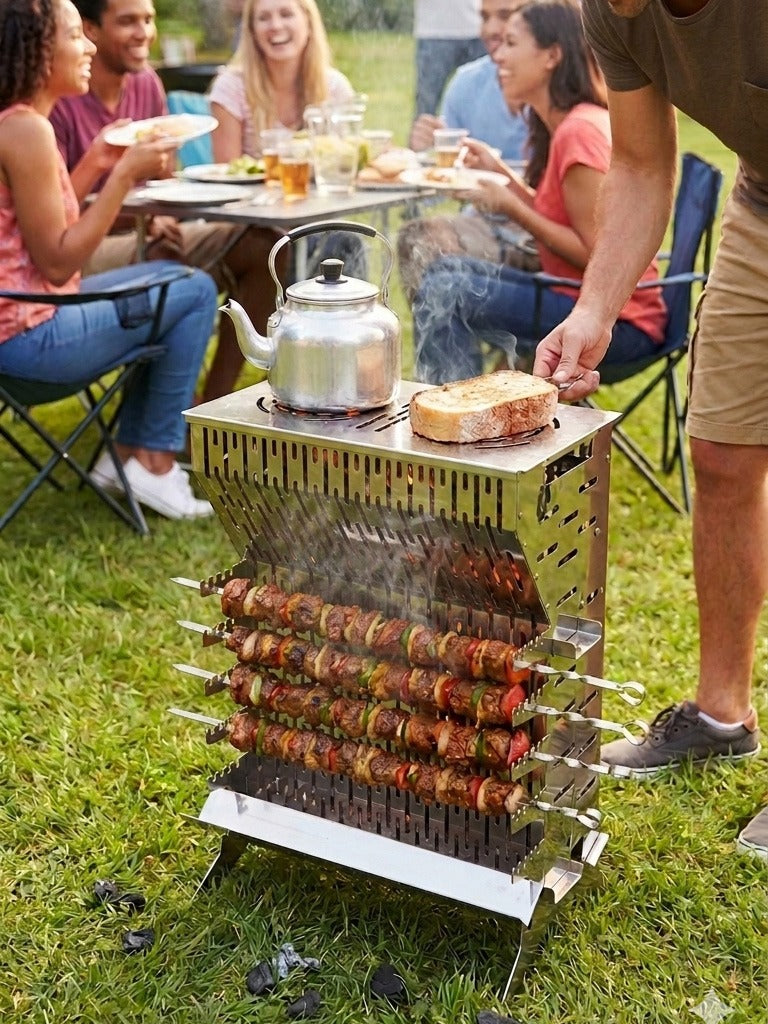 WiseDec WiseGrill V8 – Dikey Taşınabilir Paslanmaz Çelik Mangal | Kompakt & Çok Amaçlı Outdoor Grill
