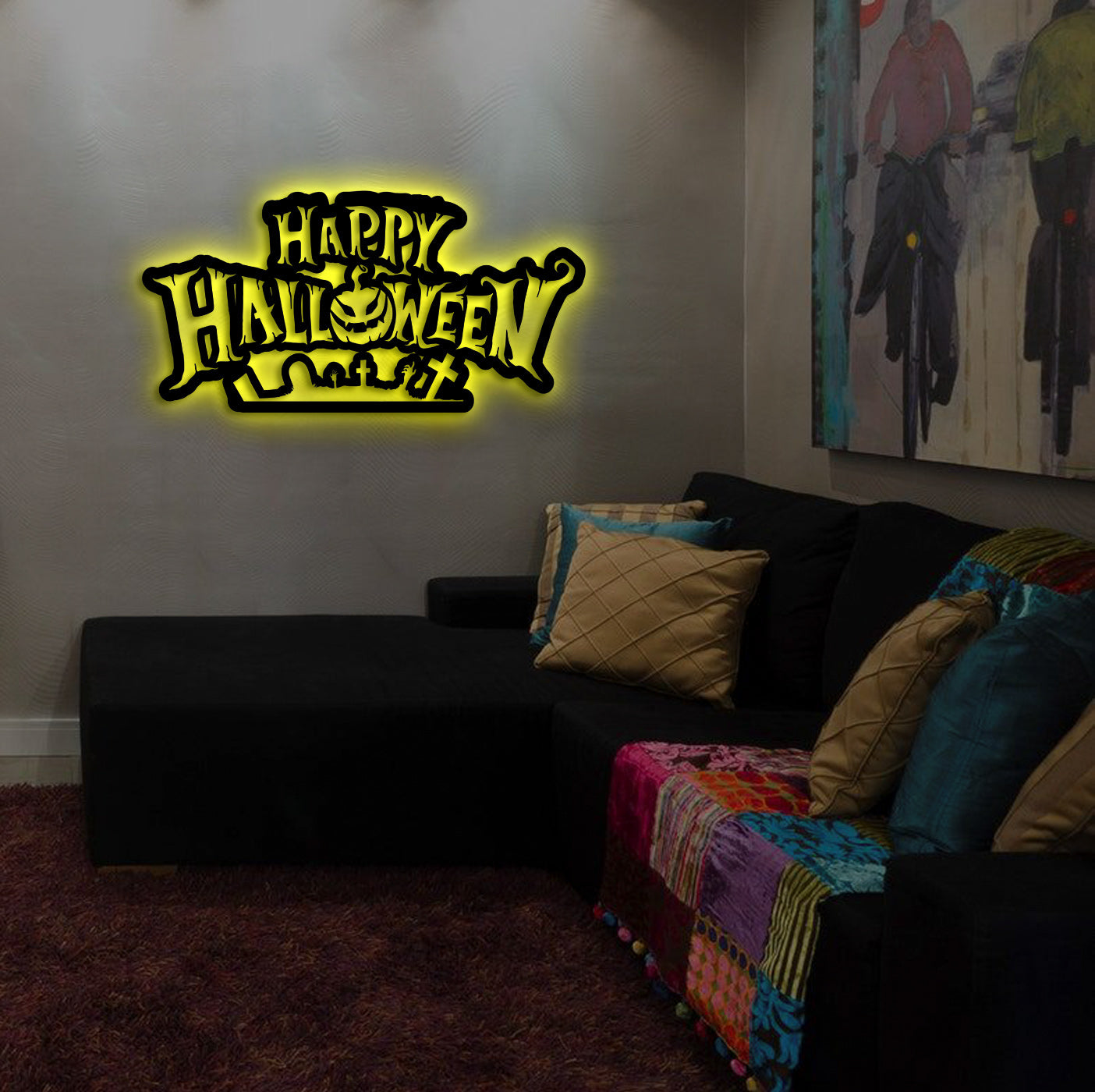 Happy Halloween Metal Wall Art Led Options