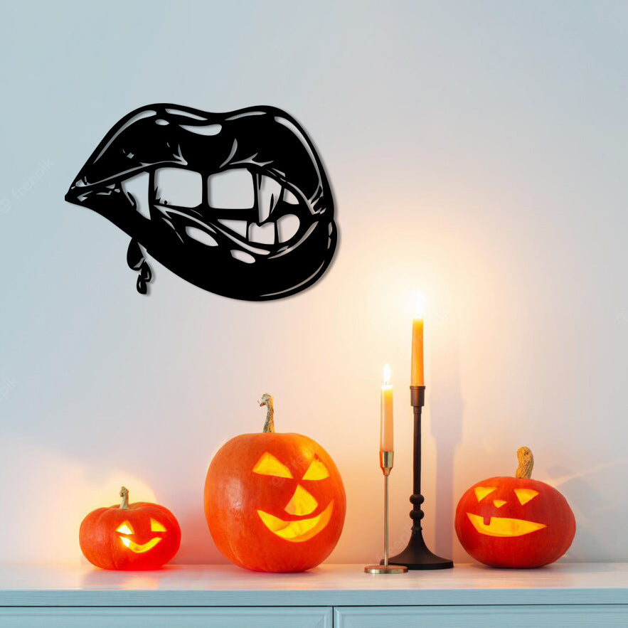 Vampire Lip Halloween Metal Wall Art Led Options