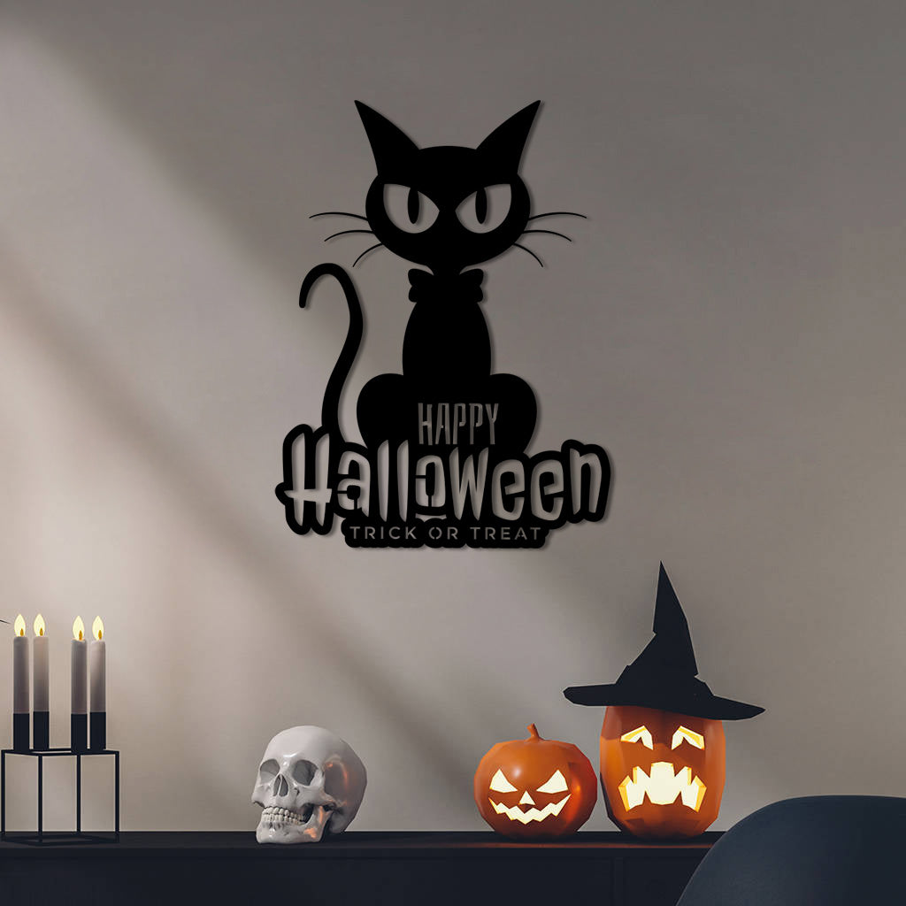 Halloween Cat V1 Metal Wall Art Led Options
