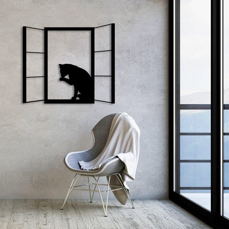 Cat on Window Wall Metal Decor