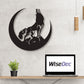 Crescent and Gray Wolf Metal Art Decor