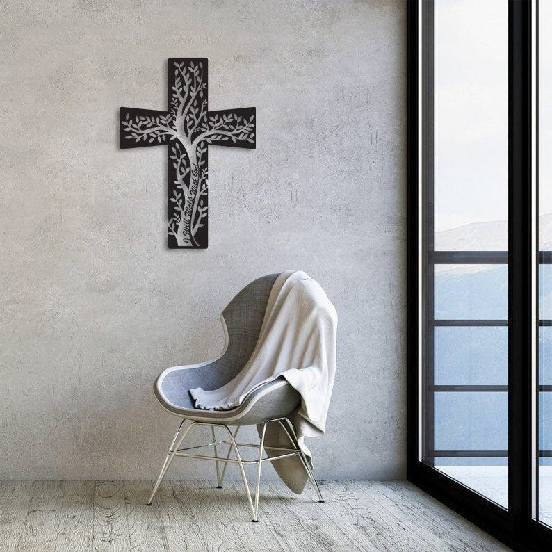 Cross I Will Wall With God v2 Metal Wall Art