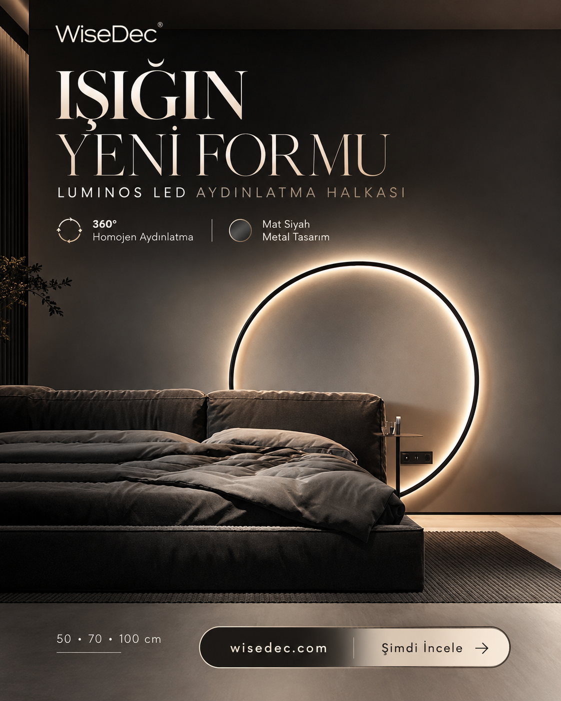 WiseDec Luminos LED Halo Lighting Ring, Metal